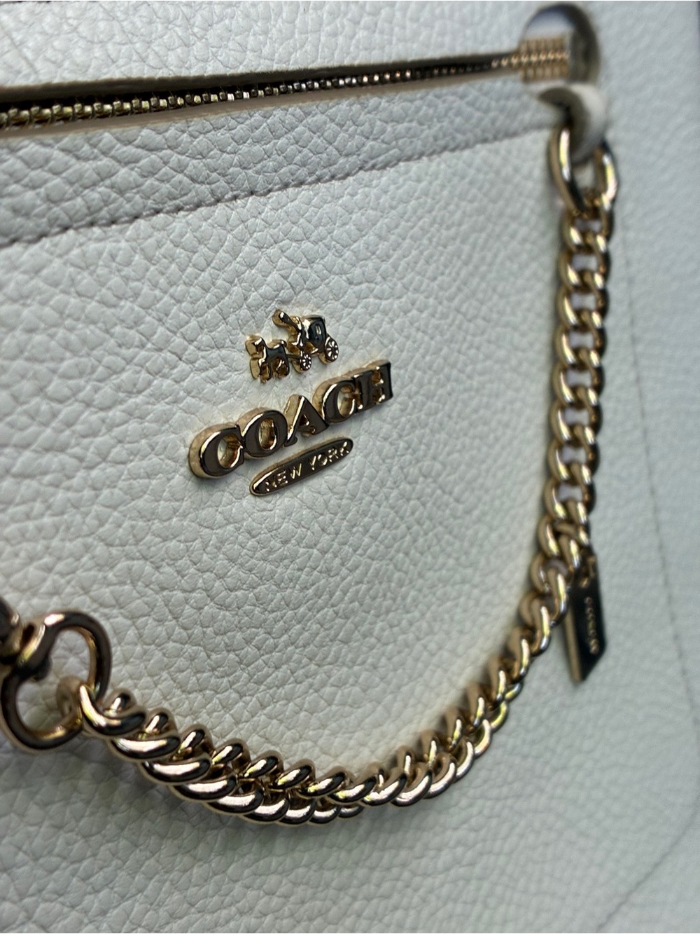 Coach White Pebbled Leather Chain Wristlet Clutch with Gold Hardware - Picture 13 of 14